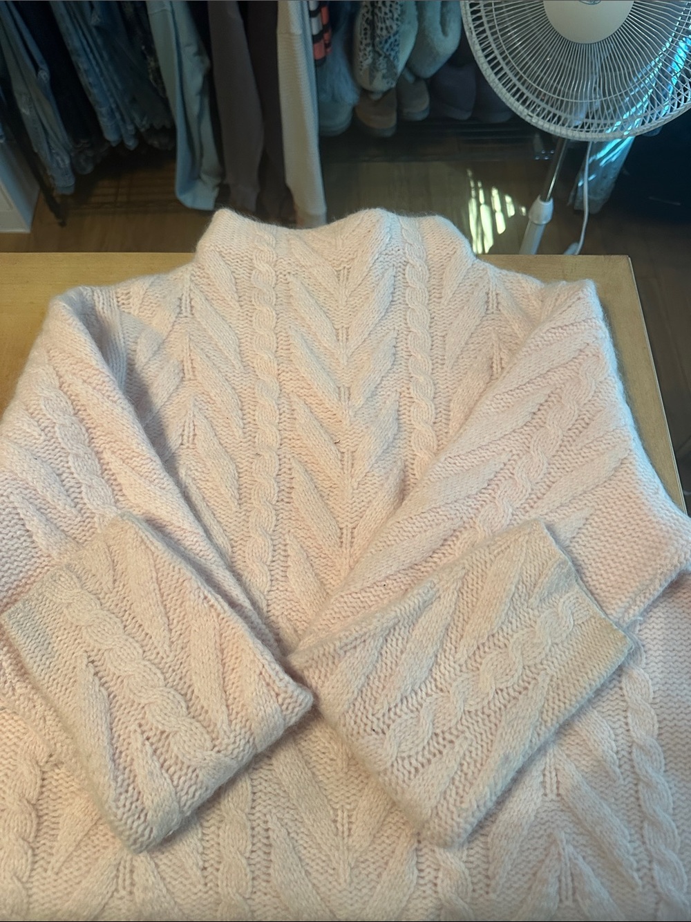 mercer & madison Pale Pink Cable-Knit Turtleneck Sweater